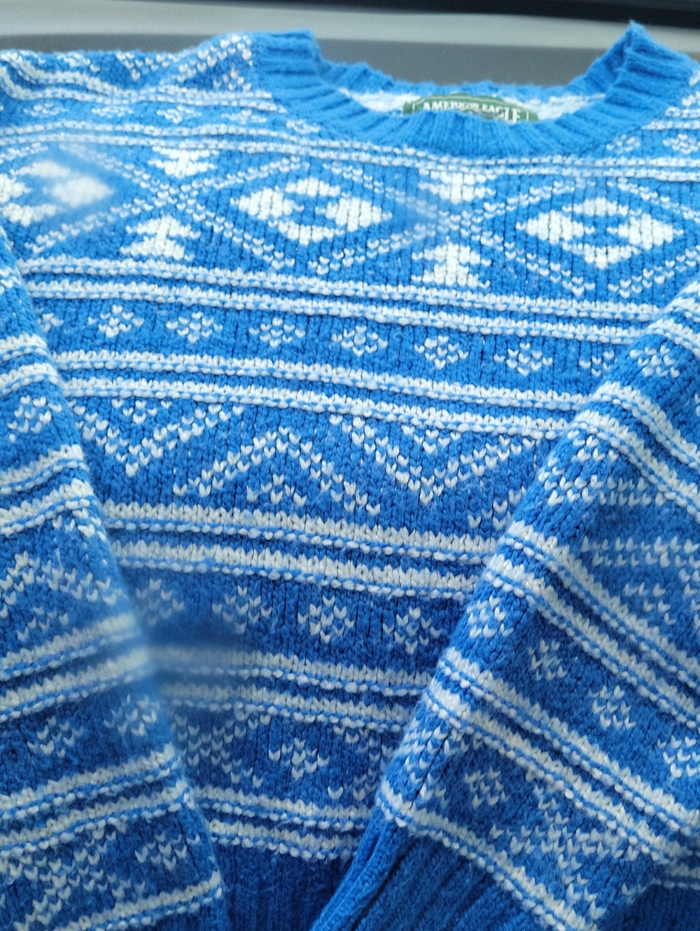 American Eagle Outfitters Blue & White Fair Isle Crewneck Sweater - Men